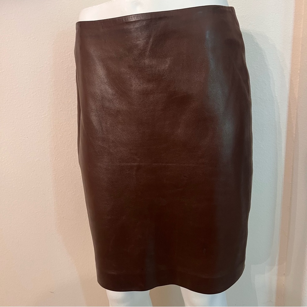 Ralph Lauren PURPLE LABEL Brown Leather Skirt 6 - Picture 7 of 14